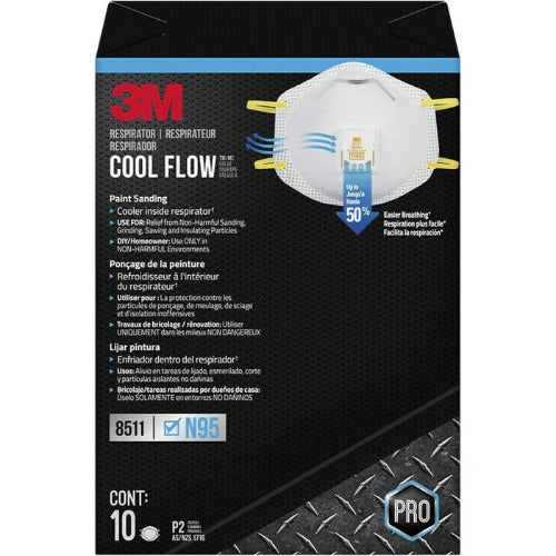 3M 8511 Cool Flow Valved NIOSH N95 Respirator Mask - Sanding and Fiberglass